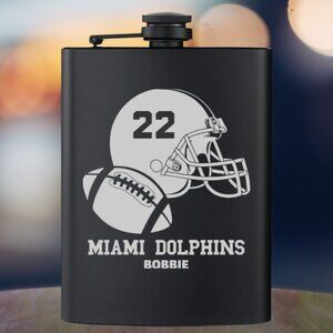 Personalized Sports Football Helmet NFL Miami Dolphins Black Flask | NFL